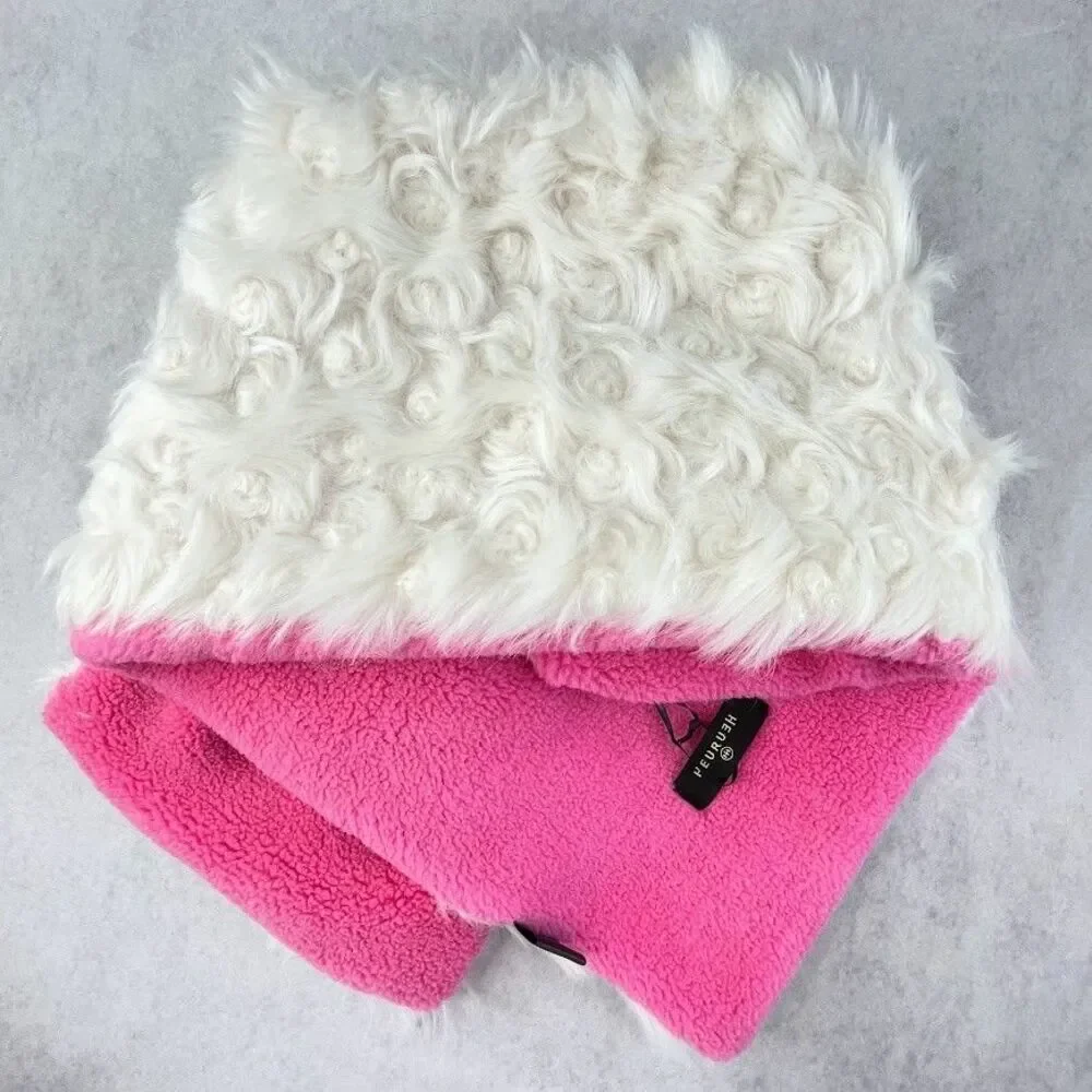 Heurueh Hybrid Pull Thru Scarf Winter White Vegan Fur Pink Fleece Lined $180 NEW